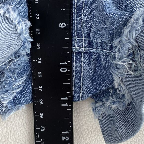 Wallflower Womens 9 Curvy Fit Distressed Denim Shorts Frayed Stretch Bling Boho - Picture 11 of 14